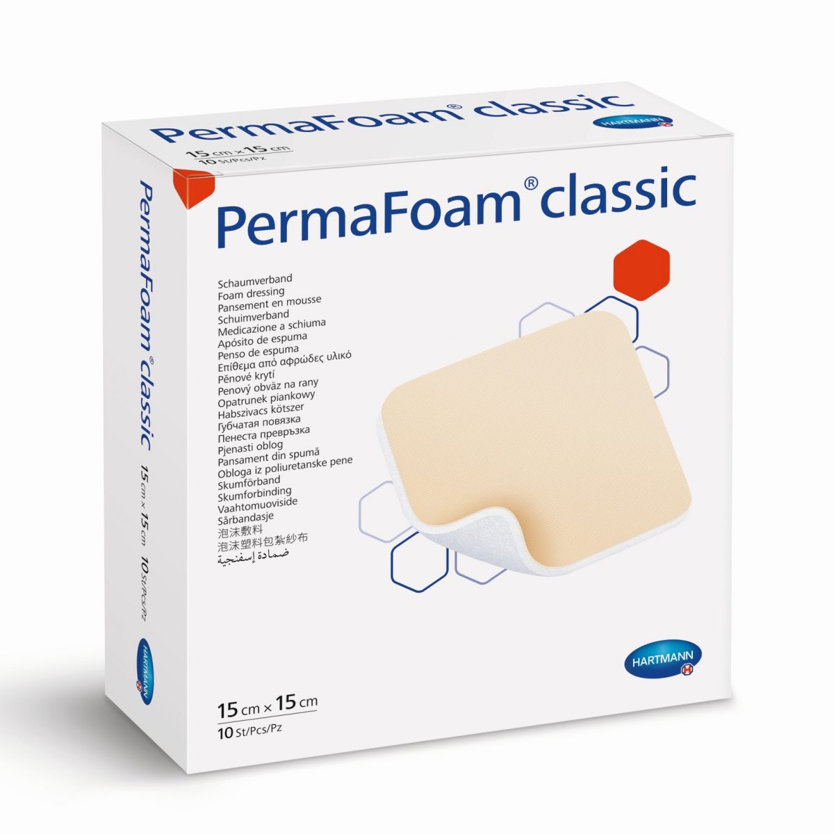 Pansament din spuma poliuretanica tristratificata Hartmann PermaFoam Classic 15x15cm, 10 buc